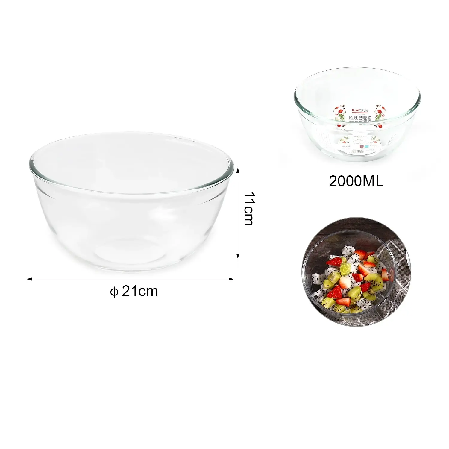 KMT Staklena činija za salatu, fi21x11cm, 2l