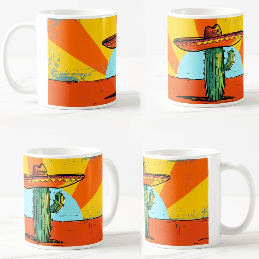 Šolja Kaktus u sombreru, 330 ml, Bela