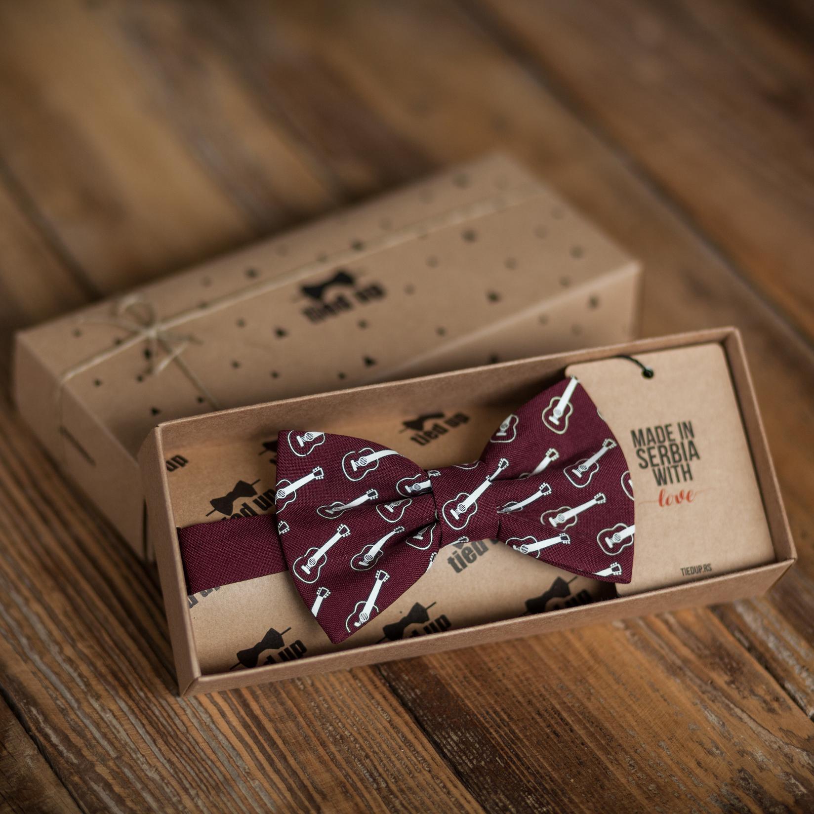 TIED UP Leptir mašna gitare bordo