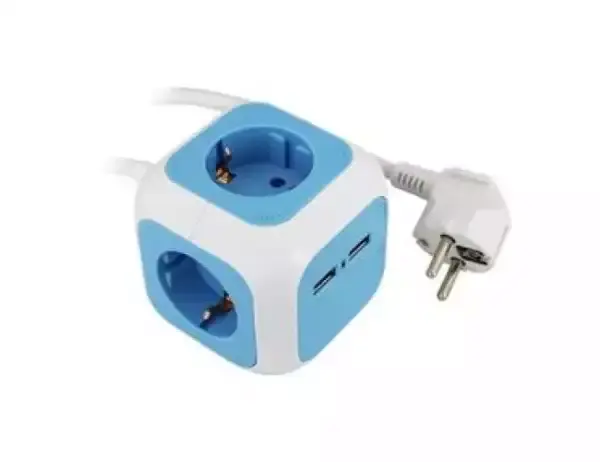 Selected image for COMMEL Produžni kabal sa 4 utičnice i 2 USB priključka 1.4m plavo-beli