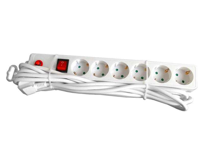E-GREEN Produžni naponski kabl 6 x šuko sa prekidačem i zaštitom beli