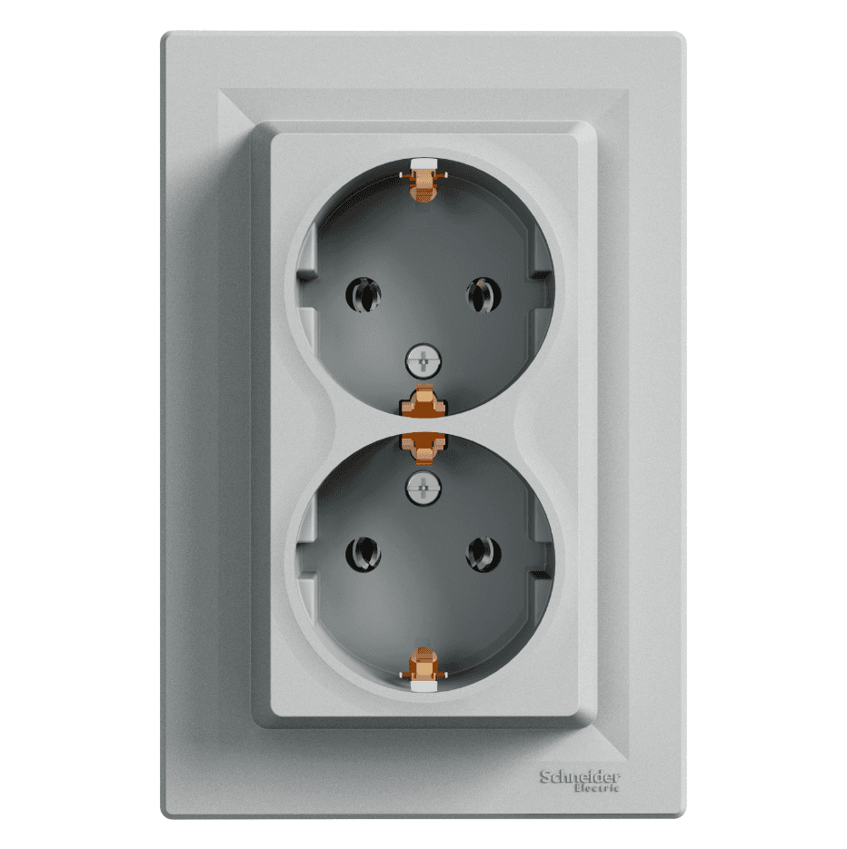 Selected image for SCHNEIDER ELECTRIC Asfora dvostruka utičnica sa uzemljenjem sa strane aluminijum