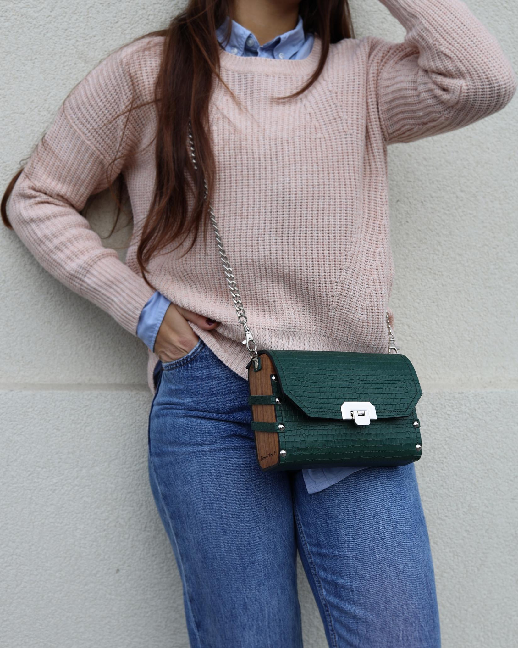 LIGNUM VITAE Ženska torba Vanessa V kroko, Zelena