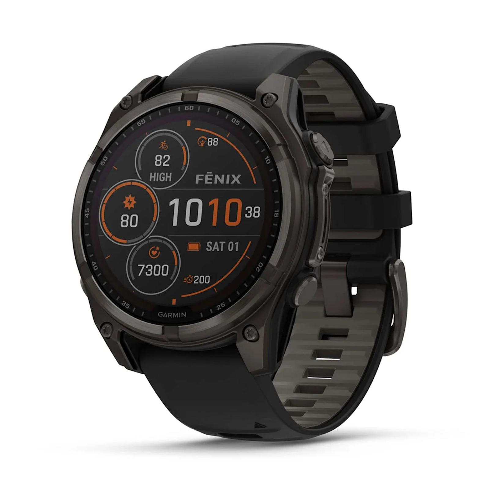 Garmin pametni sat Feniks 8 47 mm solarni safir karbon sivi DLC titaniјum crni/šljunkovito sivi, crni