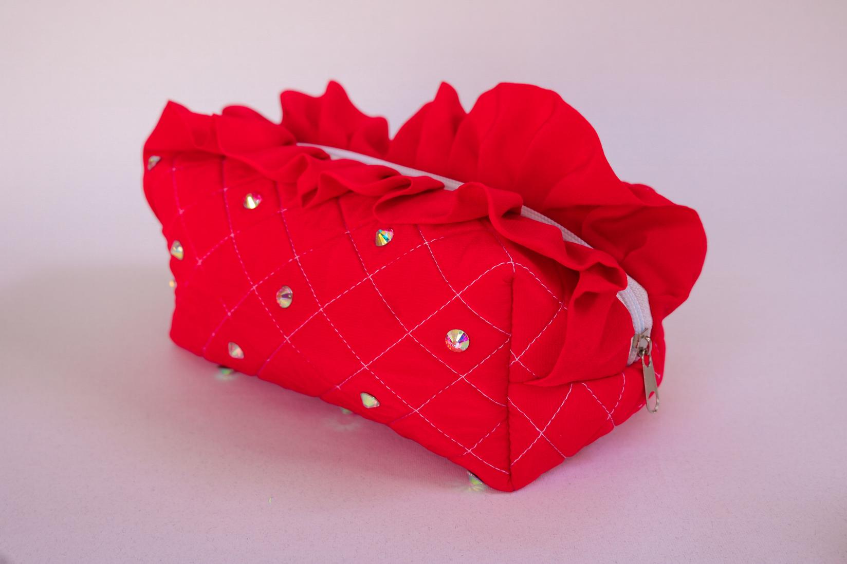 MFQ Luxury Diamonte Ruffle Ženski neseser, Crveni