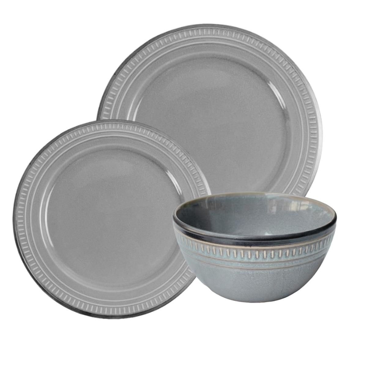 NOVO LUX MU323-070 Set posuđa, 2 tanjira i činija, Sivi