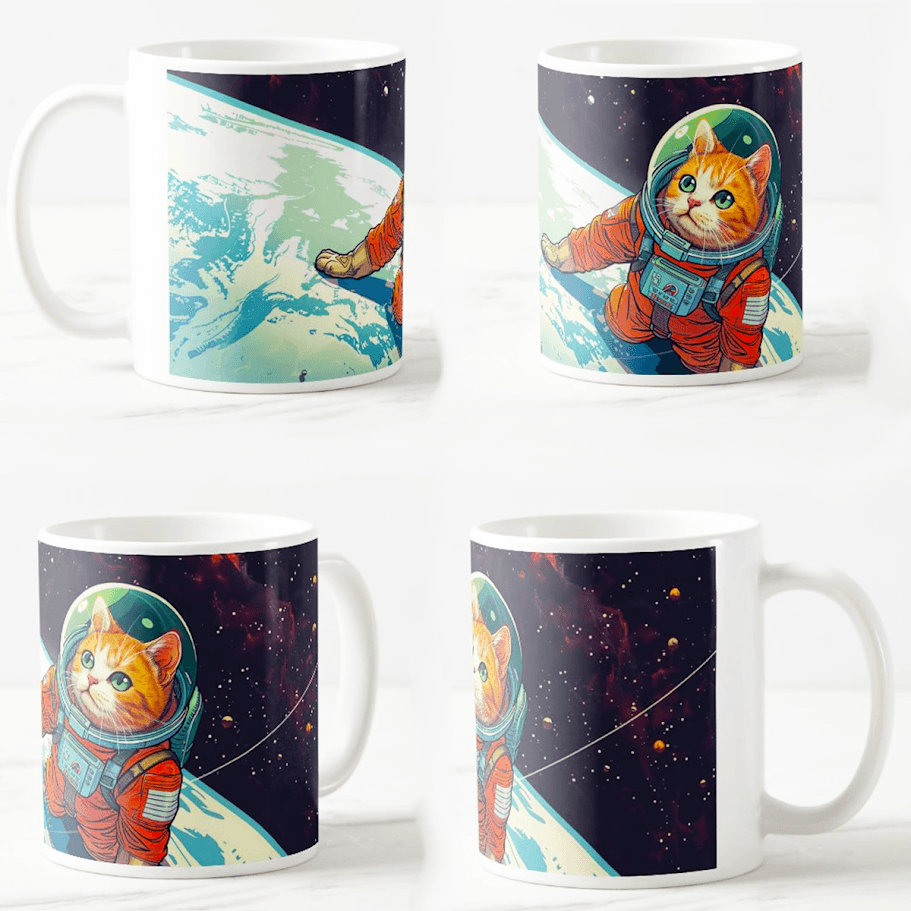 Šolja Mačak u svemiru, 330 ml, Bela