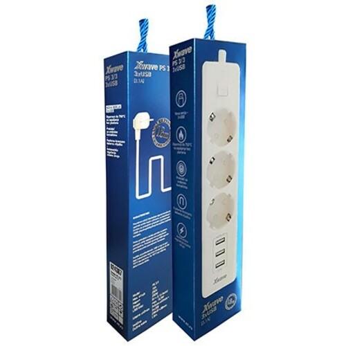Xwave PS 3/3 Produžni naponski kabl, 3 utičnice + 3 USB utičnice, 250 W, 1.8m