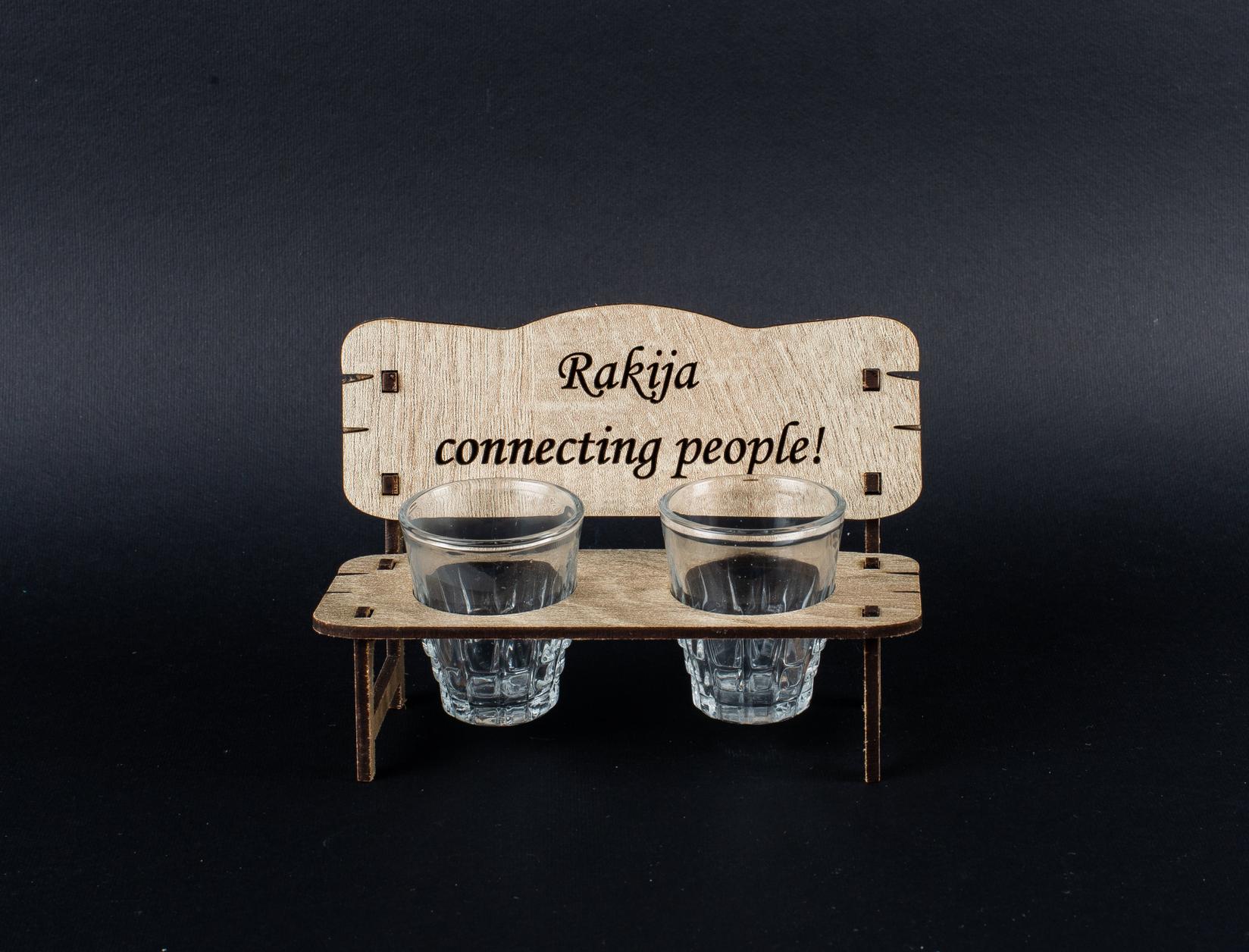 BeamCraft Klupica rakija i dve čašice za rakiju Connecting people