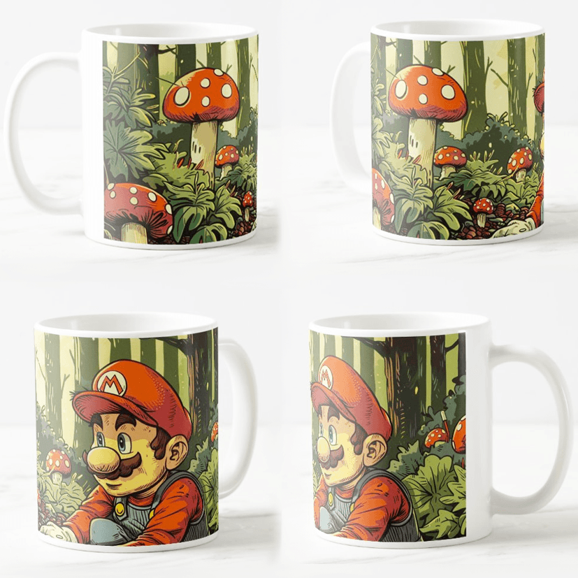 Šolja Mario u pečurkama, 330 ml, Bela