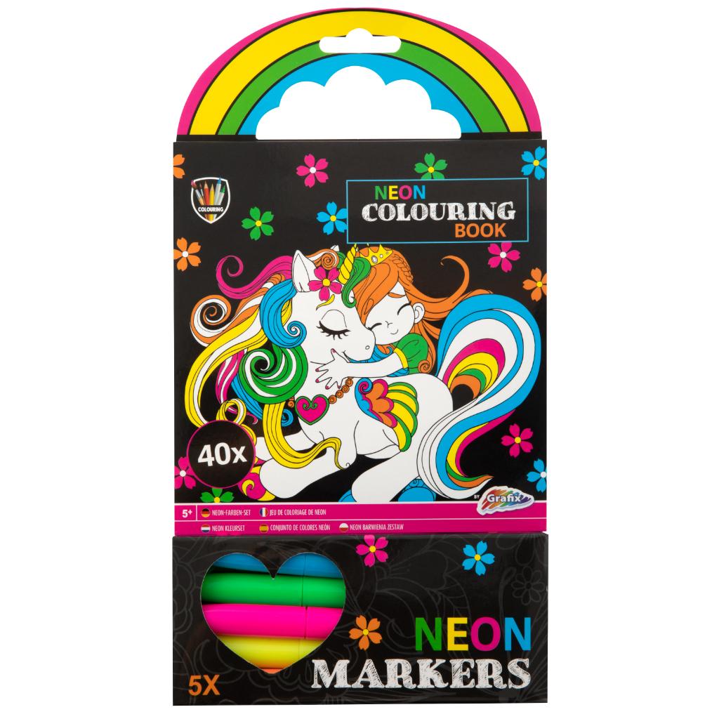 GRAFIX Jednorog Mini Bojanka + 5 Mini neonskih markera