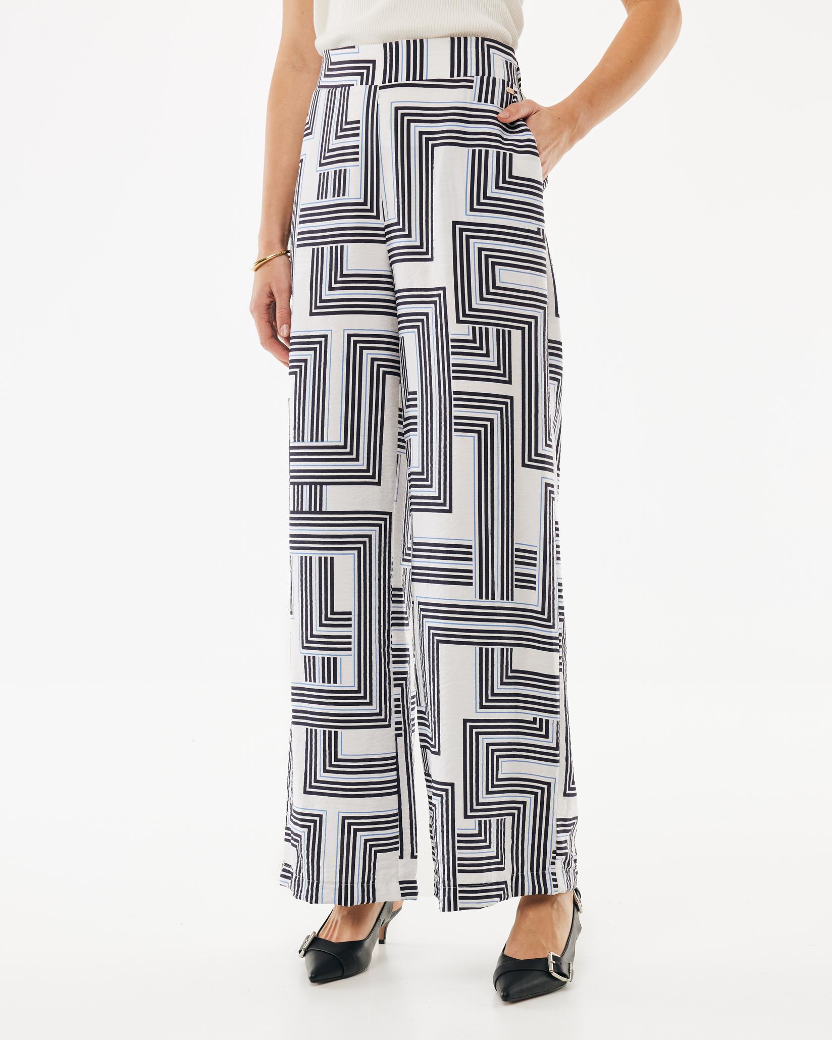 Mexx Ženske pantalone MF007004661W, Široke nogavice, Crno-bele