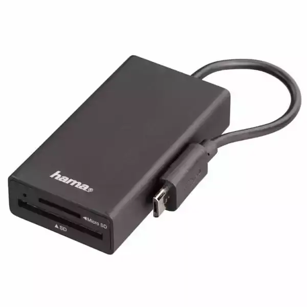 HAMA Čitač kartica za telefon/tab/PC USB Hub 2.0 OTG Micro USB+adapter USB A crni