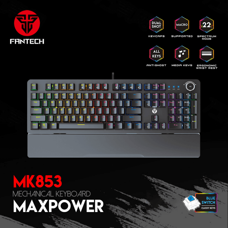 Tastatura mehanička Gaming Fantech MK853 RGB Maxpower crna (Blue switch)