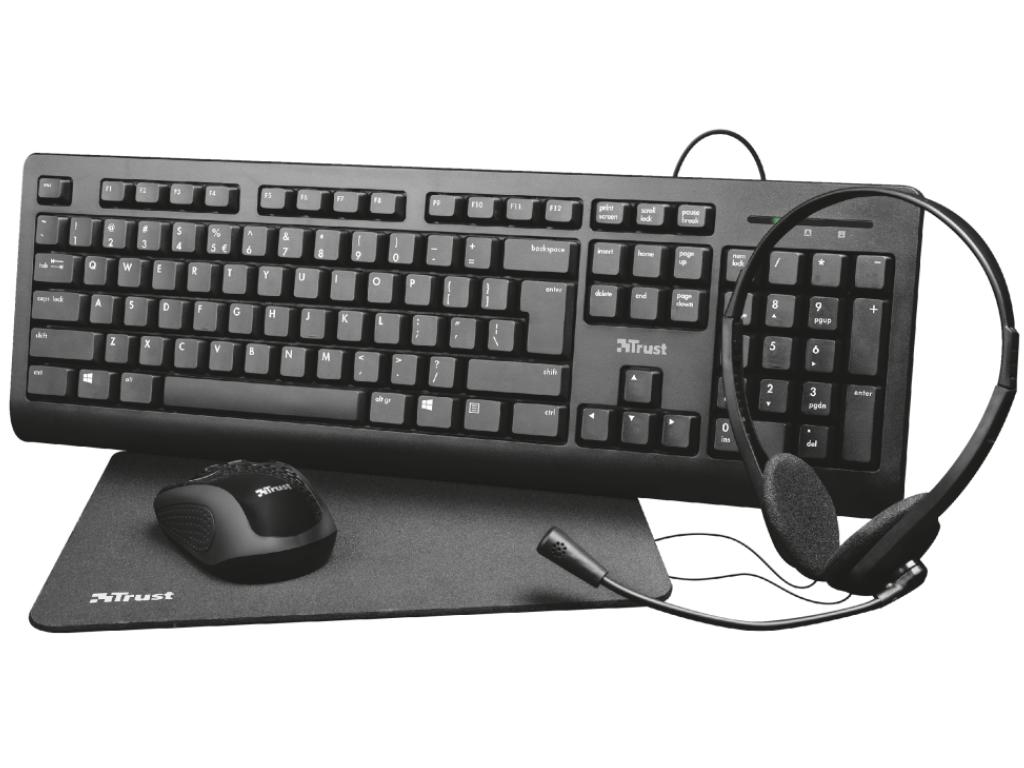 TRUST Set tastatura + miš + slušalice + podloga za miša PRIMO crni