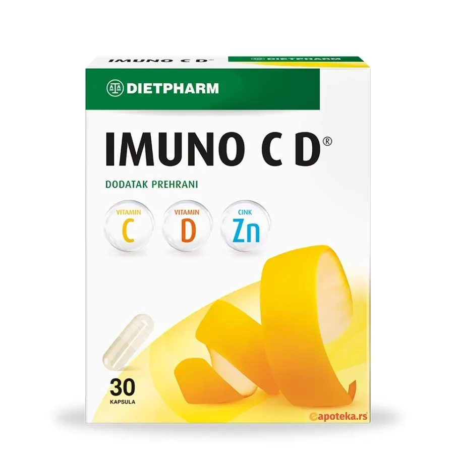 Selected image for DIETPHARM Preparat sa vitaminom C, vitaminom D i cinkom Imuno C D 30 kapsula