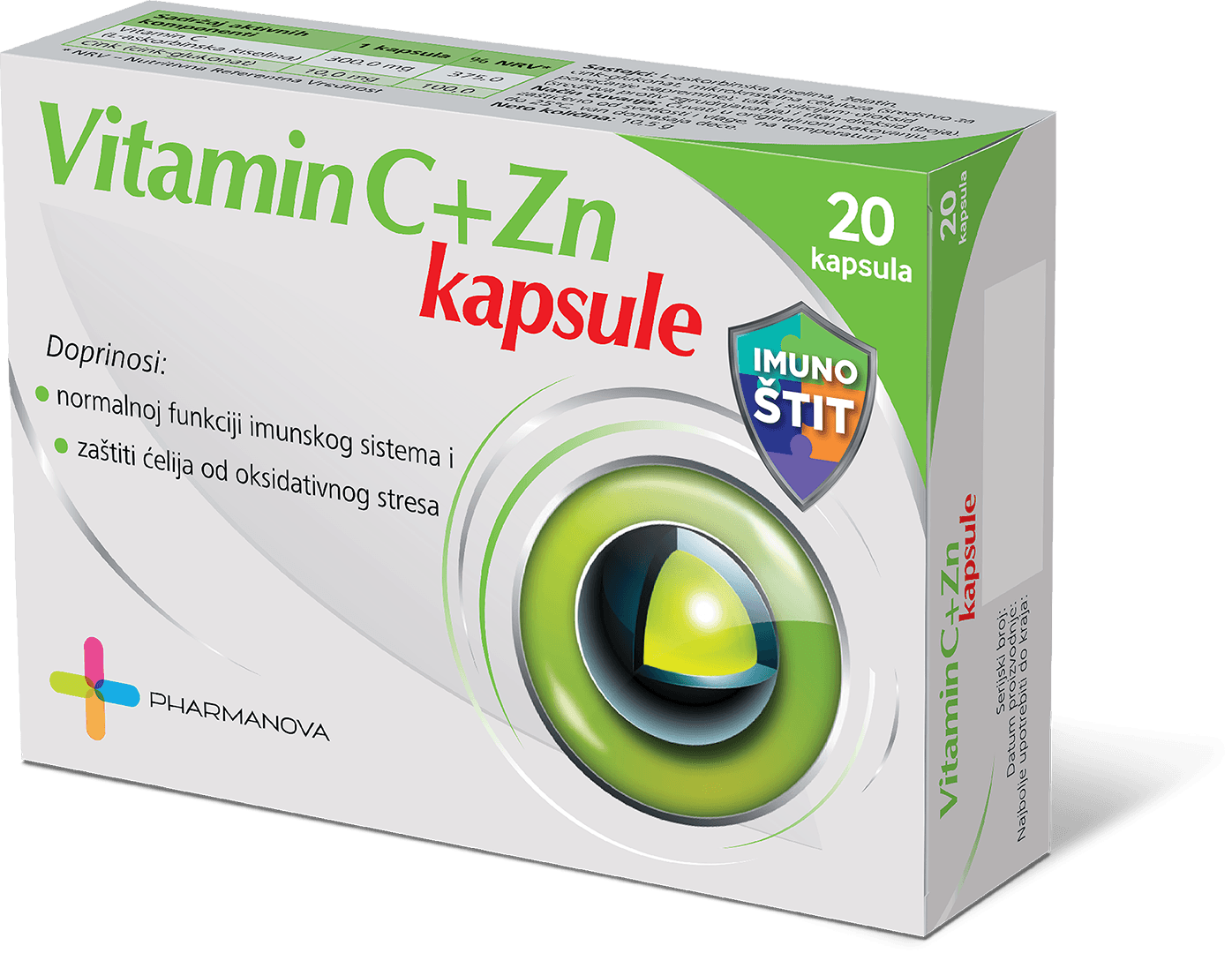Selected image for Pharmanova Vitamin C + ZN Caps,  20 x ( 300MG + 10MG)