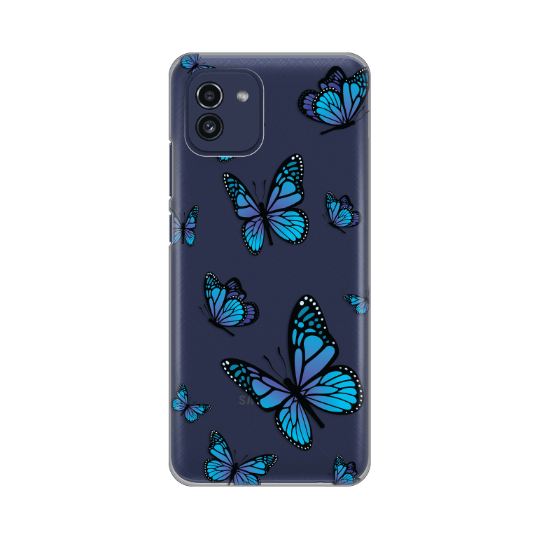 TELEMPIRE Silikonska maska za telefon Print Skin za Samsung A035G Galaxy A03 Blue butterfly providna