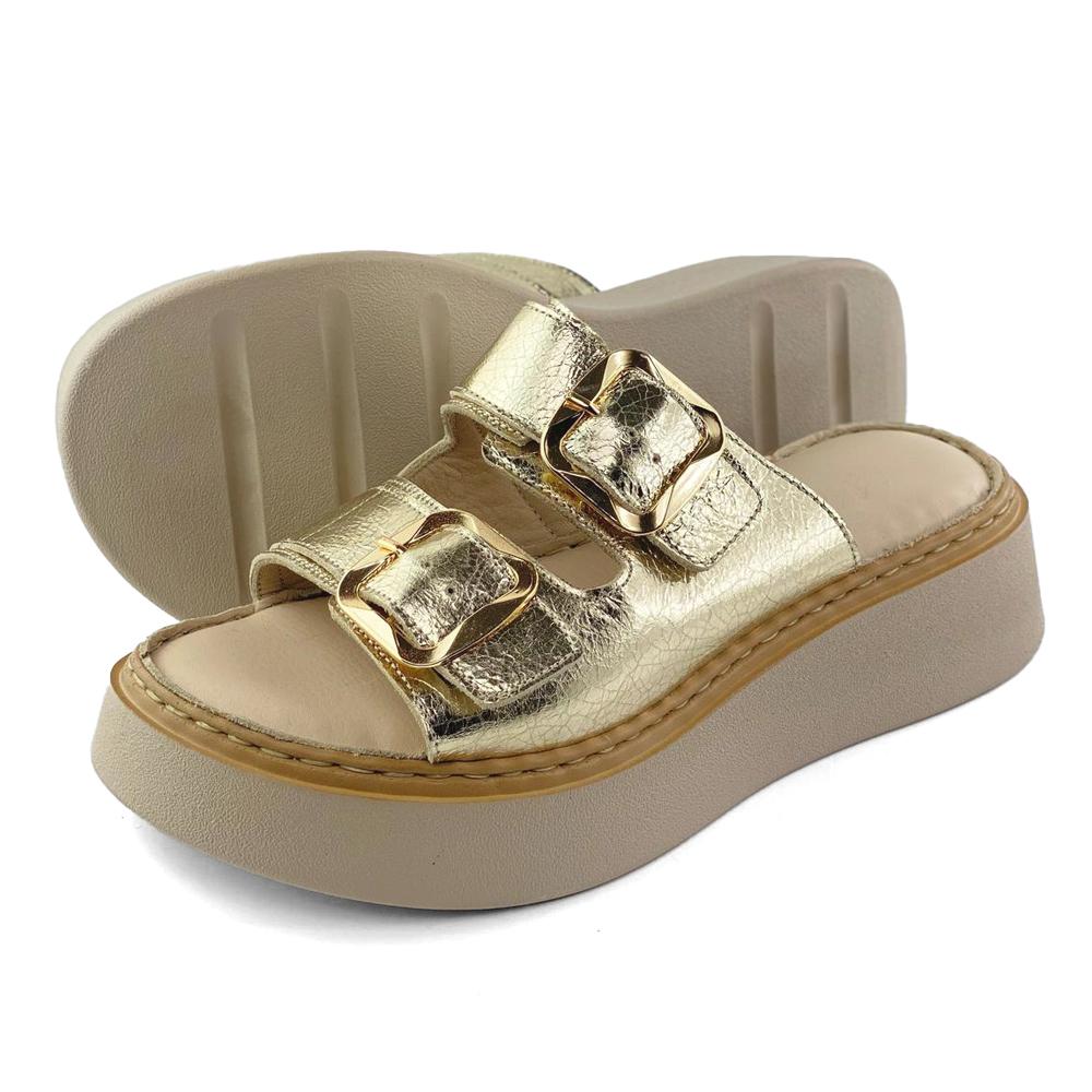 Mona Shoes Ženske papuče, Soft uložak, Kožne, Zlatne boje