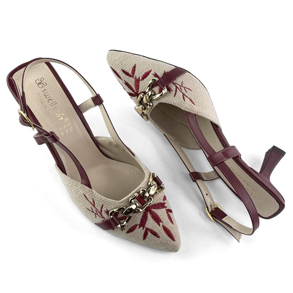 Mona shoes Ženske sandale na štiklu, Krem-bordo