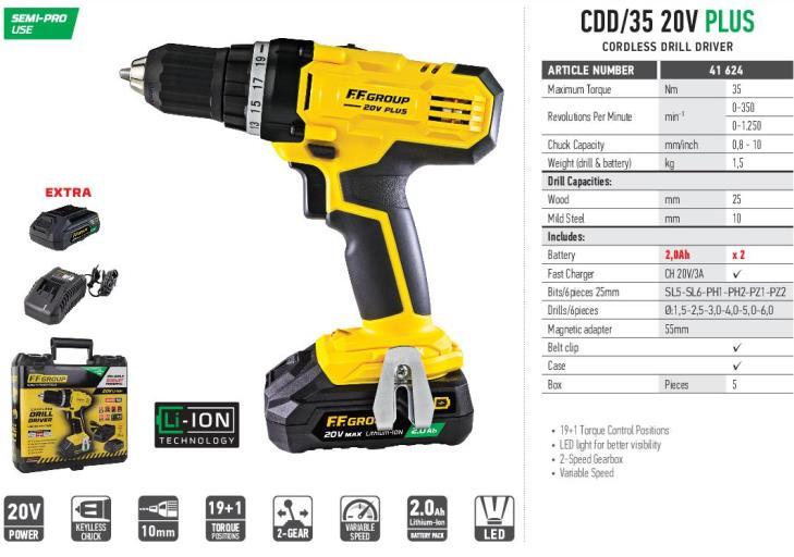 FF Akumulatorska bušilica CDD/35 20V PLU