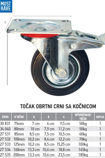 FF Točak obrtni sa kočnicom 160mm