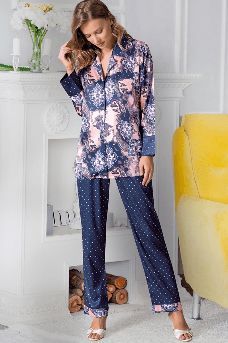 VIENETTA SECRET Ženska satenska pidžama teget