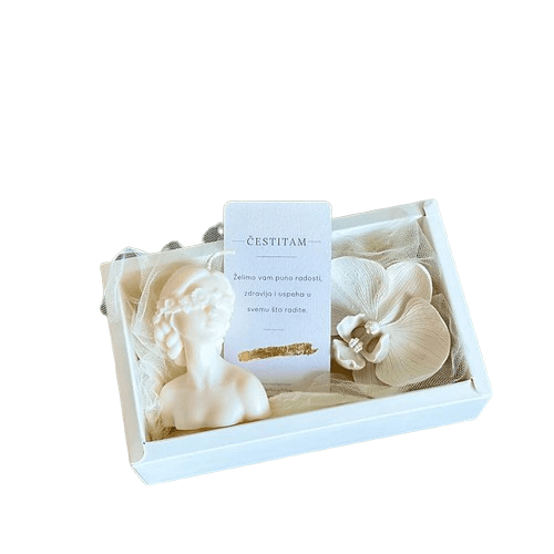 Marfeja Gift Shop Poklon Set Devojka Sa Orhidejom, Beli