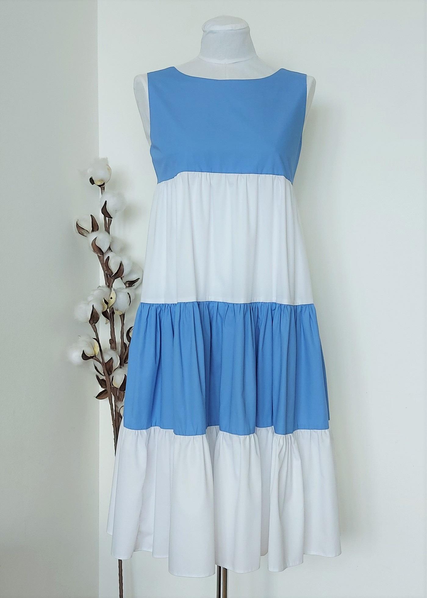 PAMUKLIK Ženska haljina bez rukava sa karnerima DUGA plavo-bela