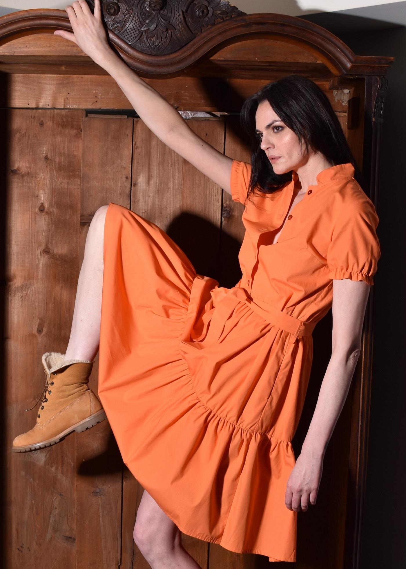 PAMUKLIK Ženska haljina kratkih rukava sa karnerima JAZZ narandžasta