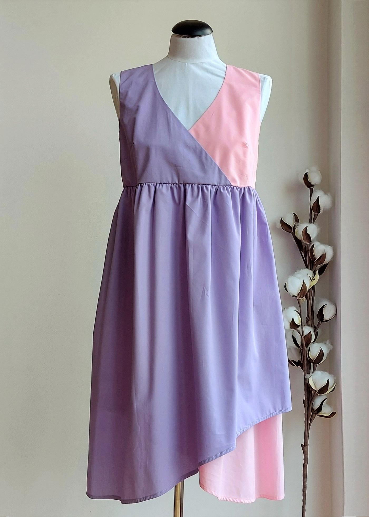 PAMUKLIK Ženska haljina bez rukava sa V izrezom i preklopljenim slojevima FIORE roze-ljubičasta