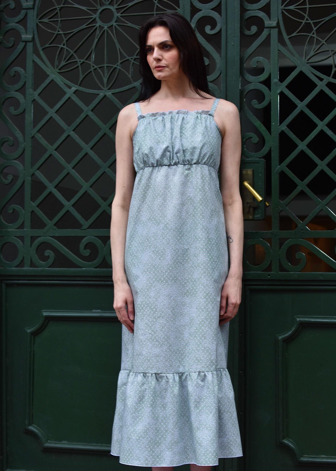 PAMUKLIK Ženska dugačka haljina na bratele TIPTOE cvetići zelena