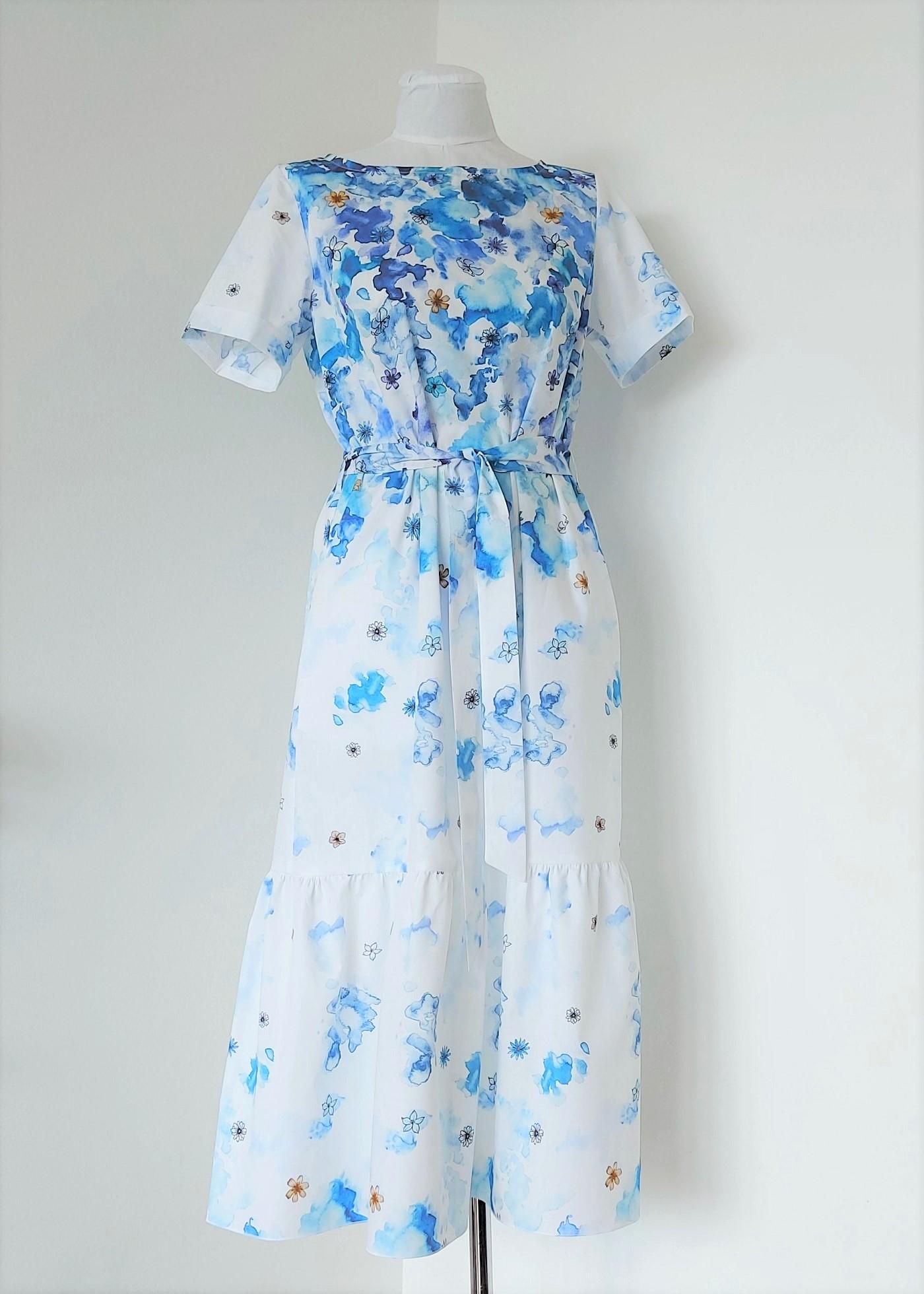 PAMUKLIK Ženska haljina kratkih rukava od laganog lepršavog pamuka SUMMER JAZZ cvetni akvarel