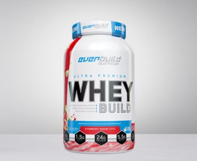 Everbuild Nutrition Whey Build Protein, Jagoda-banana, 908g
