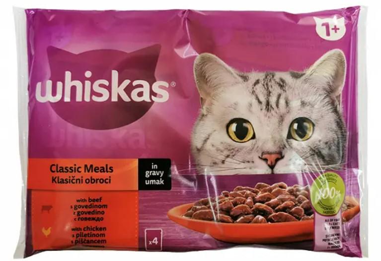 WHISKAS Vlažna hrana za mačke sa ukusom piletine i govedine 4x85g, 13 komada
