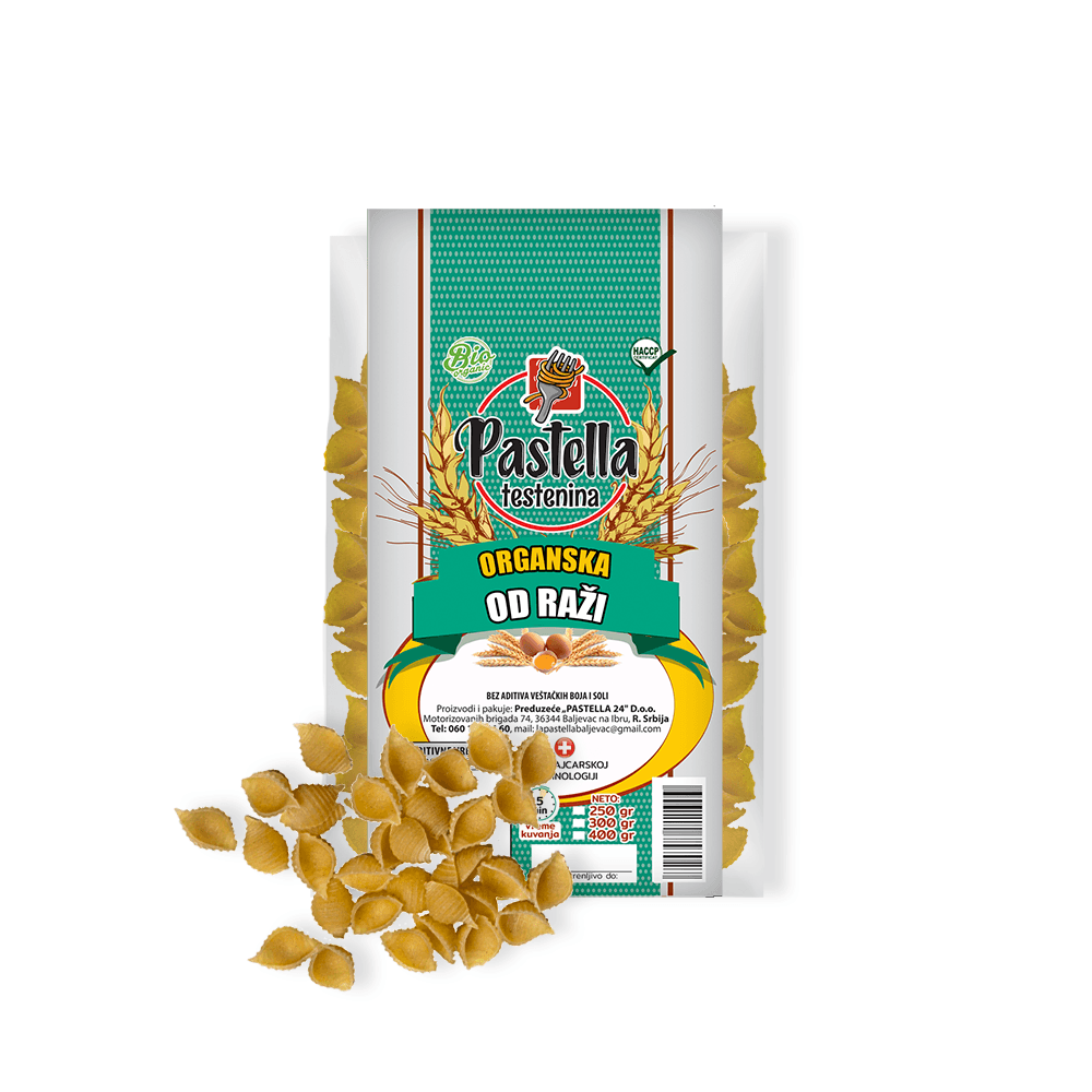 Pastella Organska testenina od raži, Srednje školjke, 300g