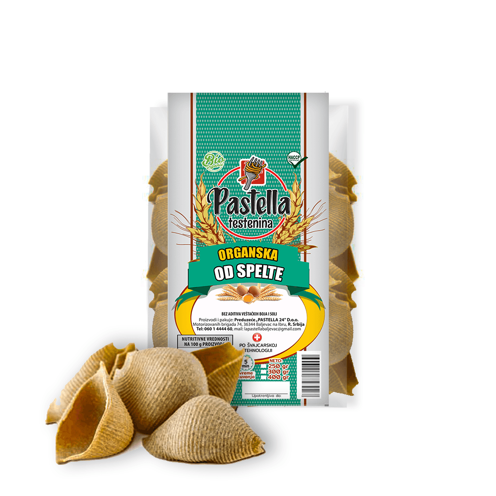 Pastella Organska testenina od spelte, Velike školjke, 300g