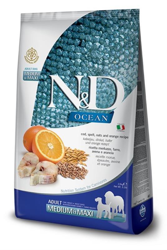 N&D Ocean Hrana za pse Bakalar, spelta, ovas i pomorandža Medium&Maxi 12kg