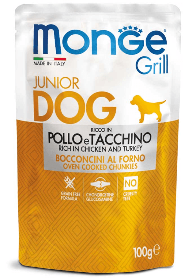 Monge Vlažna hrana za štence i mlade pse Grill, Piletina i ćuretina, 0.1kg