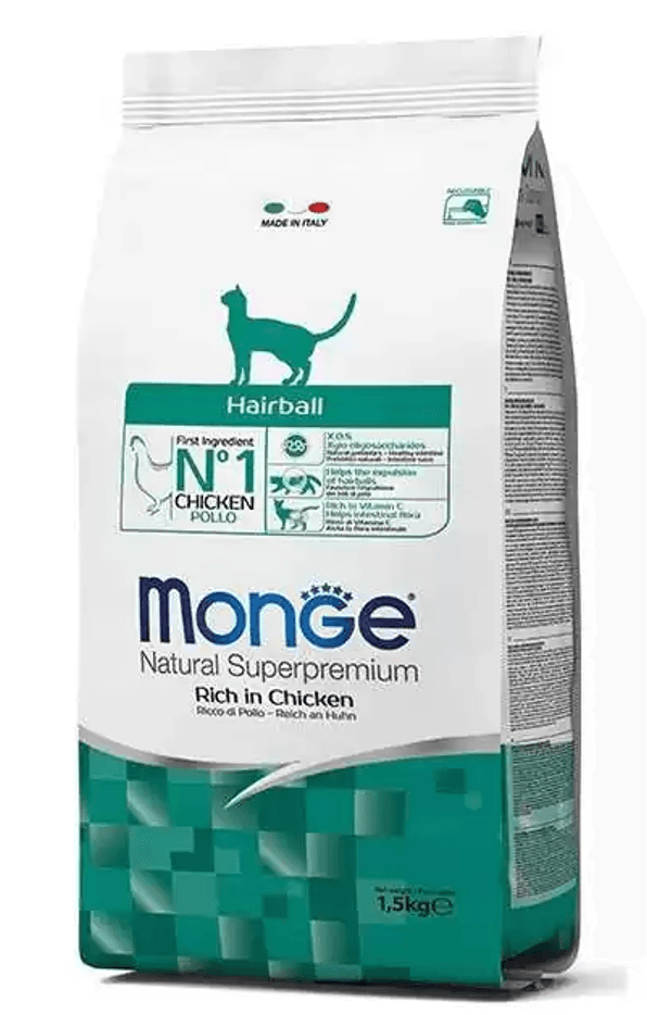 Monge Suva hrana za mačke Natural Superpremium, protiv loptica dlake, Piletina, 1.5kg