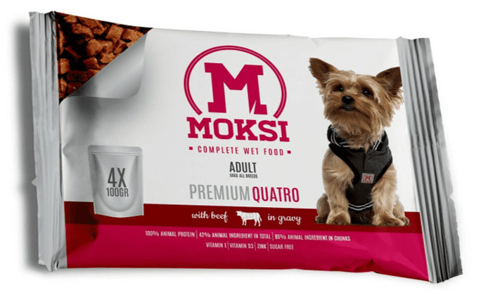 Moksi Vlažna hrana za odrasle svih rasa Premium Kvatrio, Govedina u sosu, 0.4kg