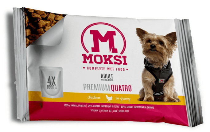Moksi Vlažna hrana za odrasle svih rasa Premium Kvatrio, Piletina u sosu, 0.4kg