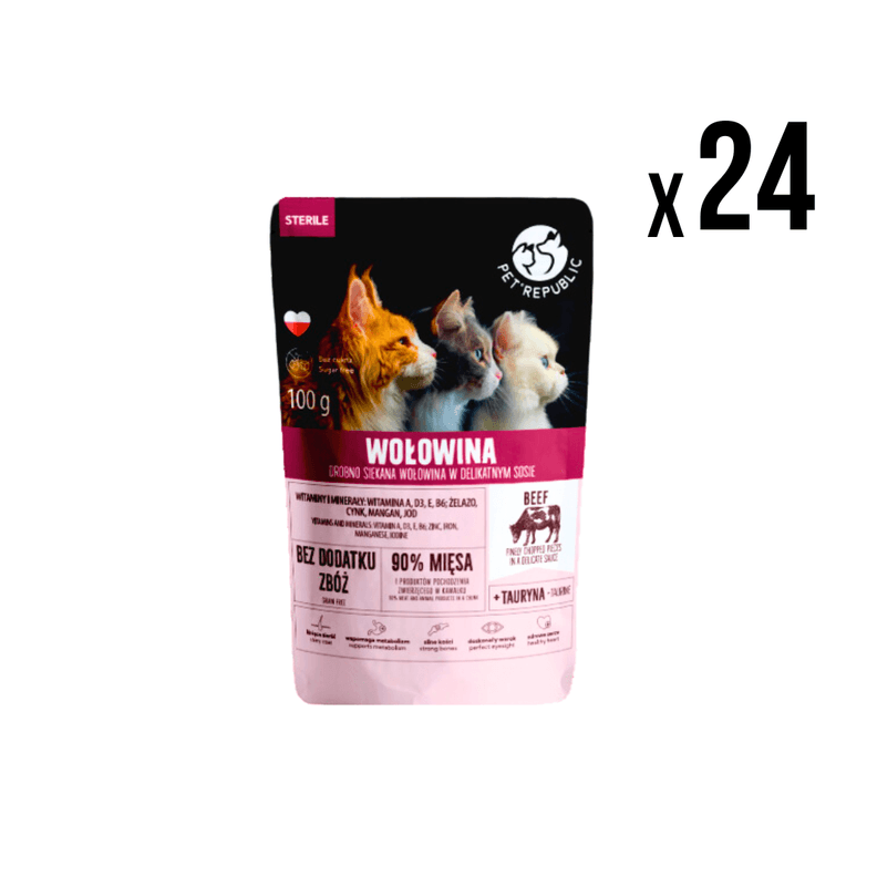 Pet Republic Vlažna hrana za sterilisane mačke, Govedina, 100g, 24 komada