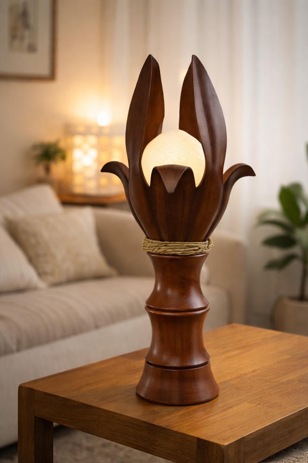 Bali - Ručni rad Stona lampa, Palmin list, Smeđa