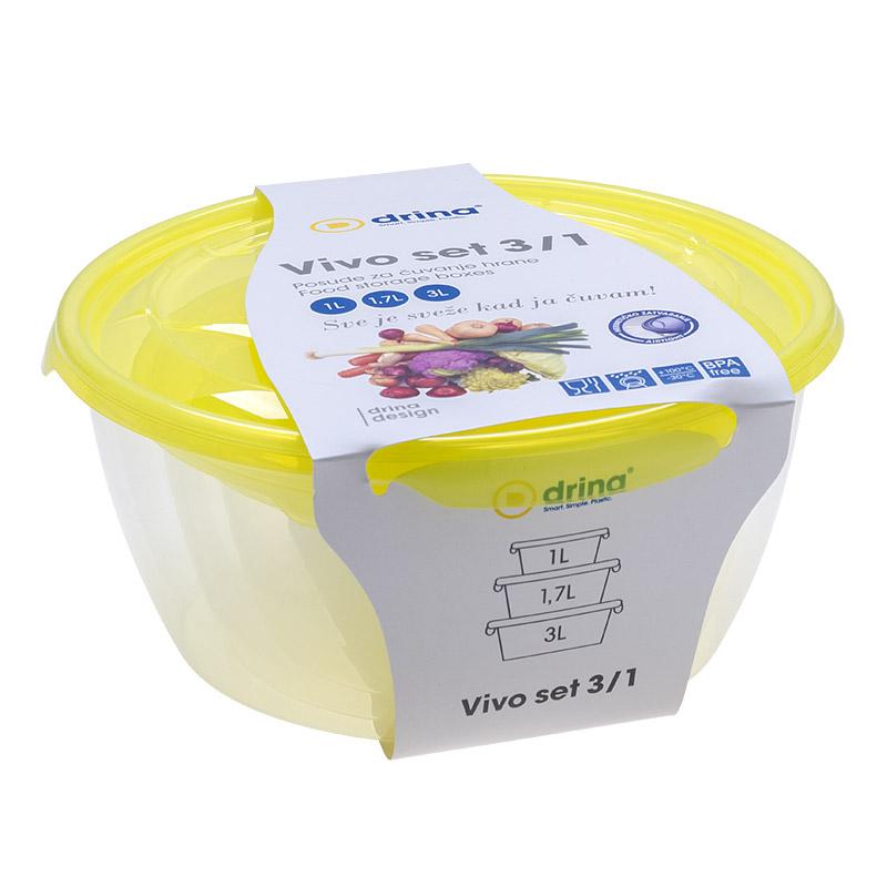 Drina Vivo Set dubokih plastičnih posuda, 3 komada, Žuti