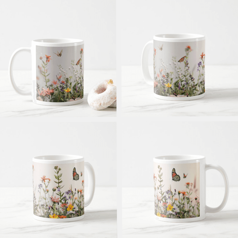 Šolja Polje i leptiri, 330 ml, Bela