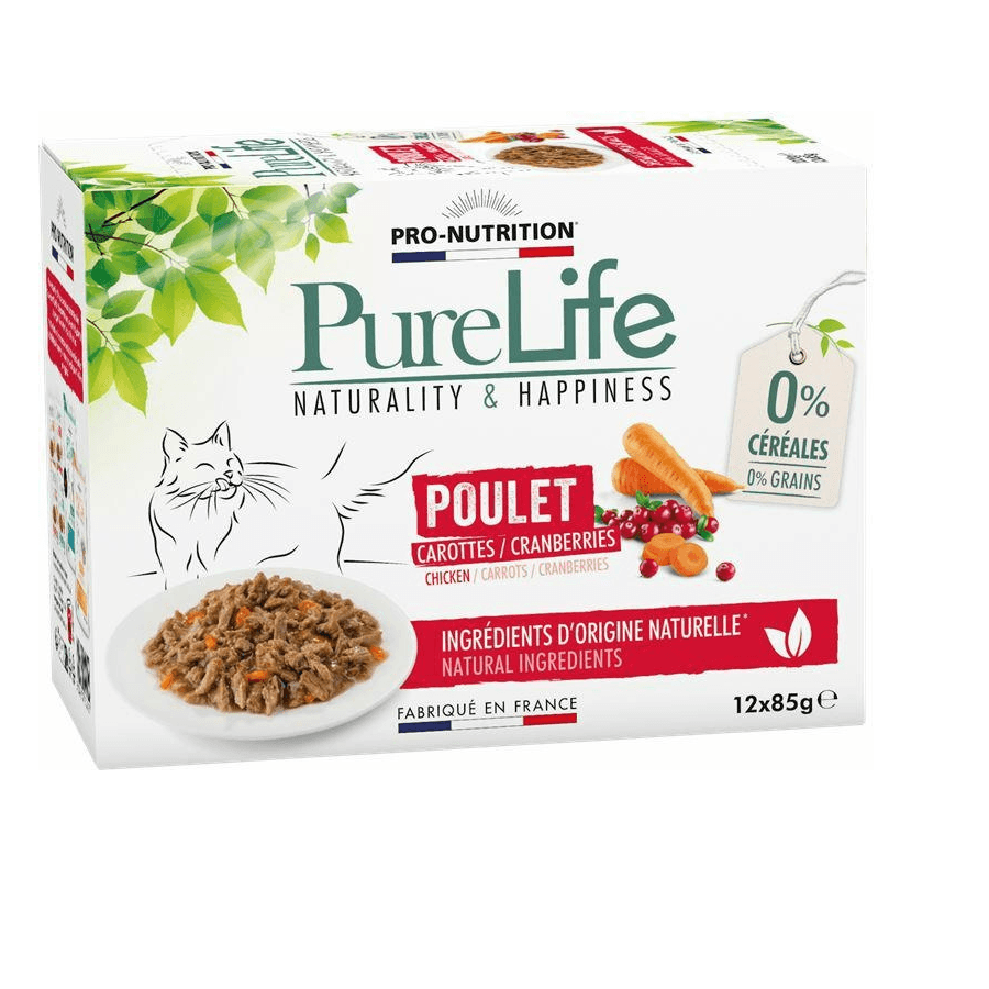PRO-NUTRITION Vlažna hrana za mačke Pure Life, Piletina, 12x85g