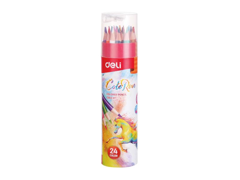 DELI Set drvene bojice u tubi i rezač EC00327, 24 komada