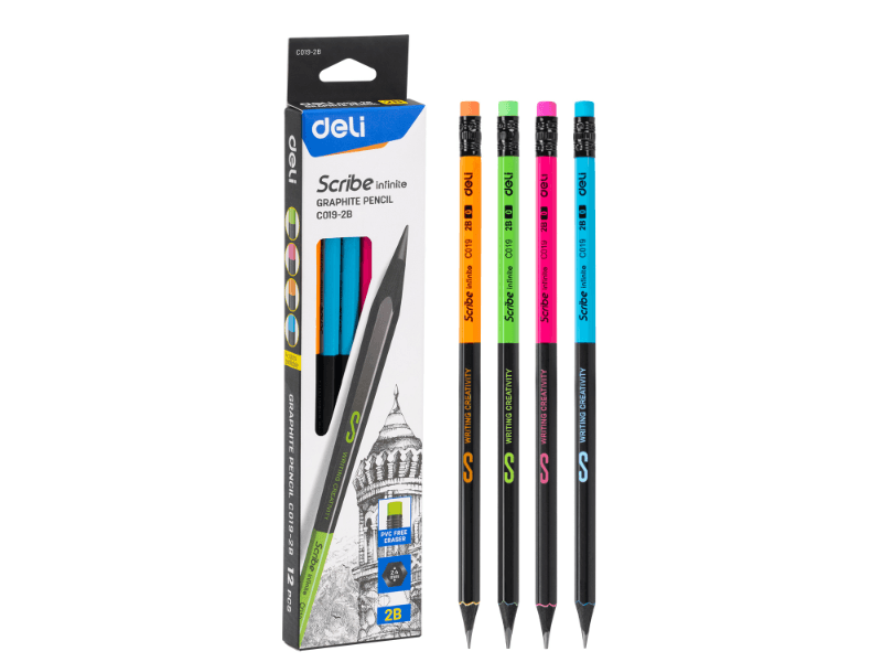 DELI Grafitne olovke sa ojačanim jezgrom Scribe EC019-2B, 2B,12 komada
