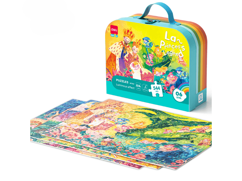 DELI Puzle za decu u koferčetu EH747, Nivo 6, Sijaju u mraku, 554 delova